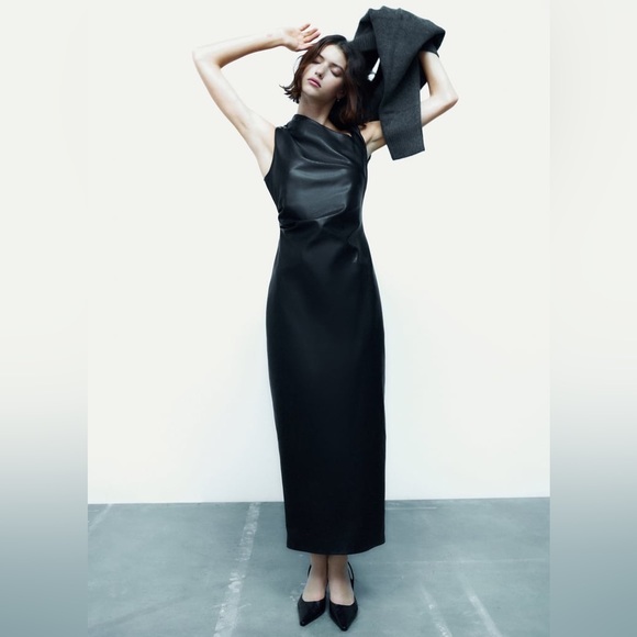 Zara Black Faux Leather Midi Dress - Picture 13 of 17